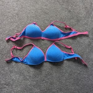 Hanes Bra Blue Pink Cotton Size 36A